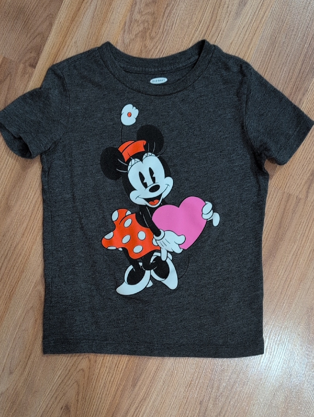 Disney Charcoal Minnie Mouse Heart Tee with Pink and Orange Accents